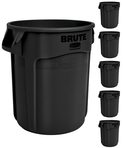 Rubbermaid BRUTE front view showing compact shape and durable shell for reliable waste pickup