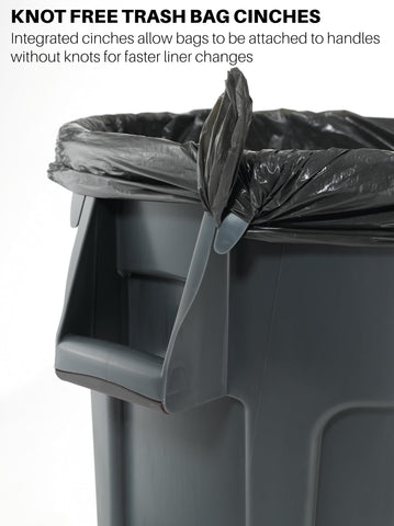 Rubbermaid BRUTE handle detail highlighting reinforced grip for safer lifting