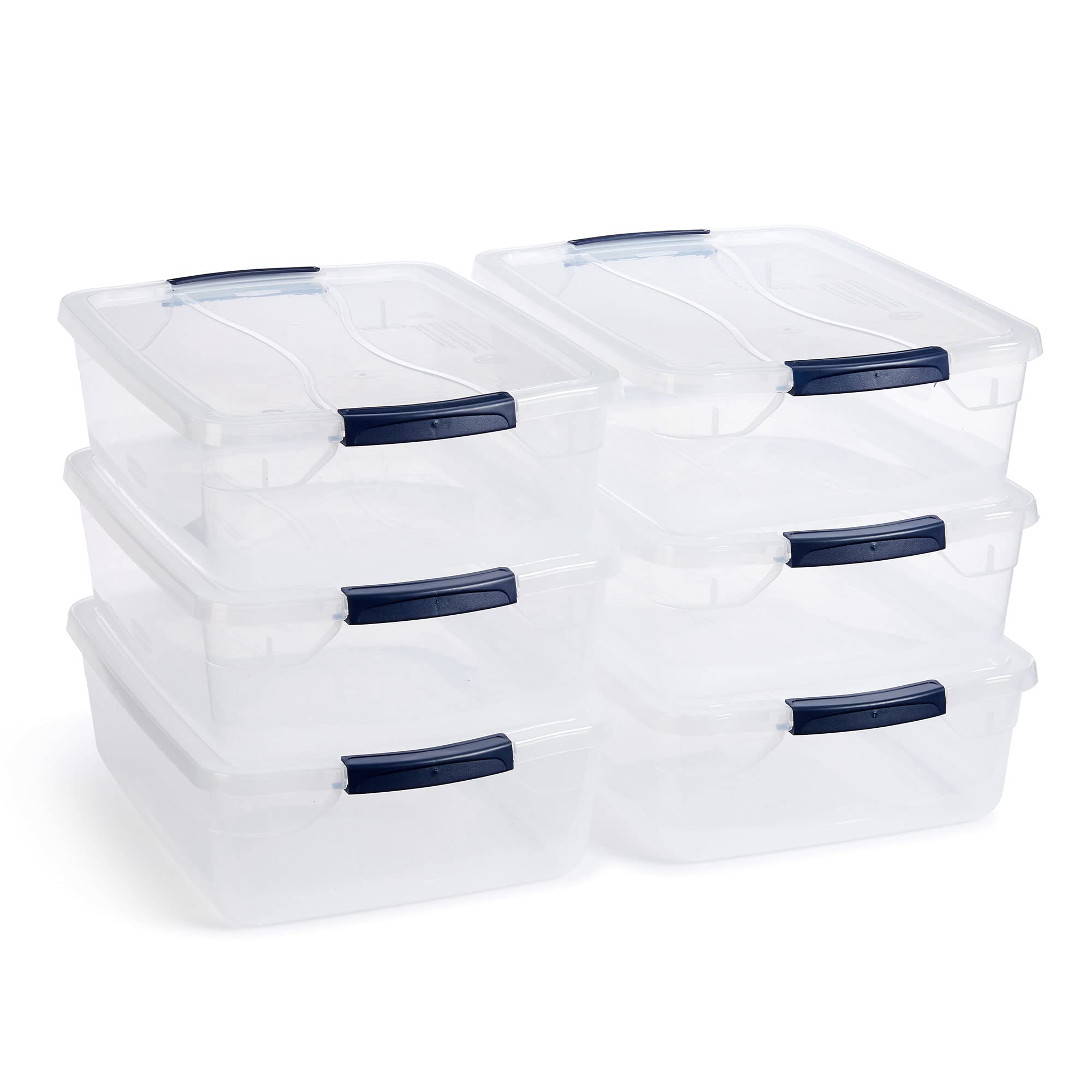 Rubbermaid Cleverstore front view showing six clear bins for quick identification
