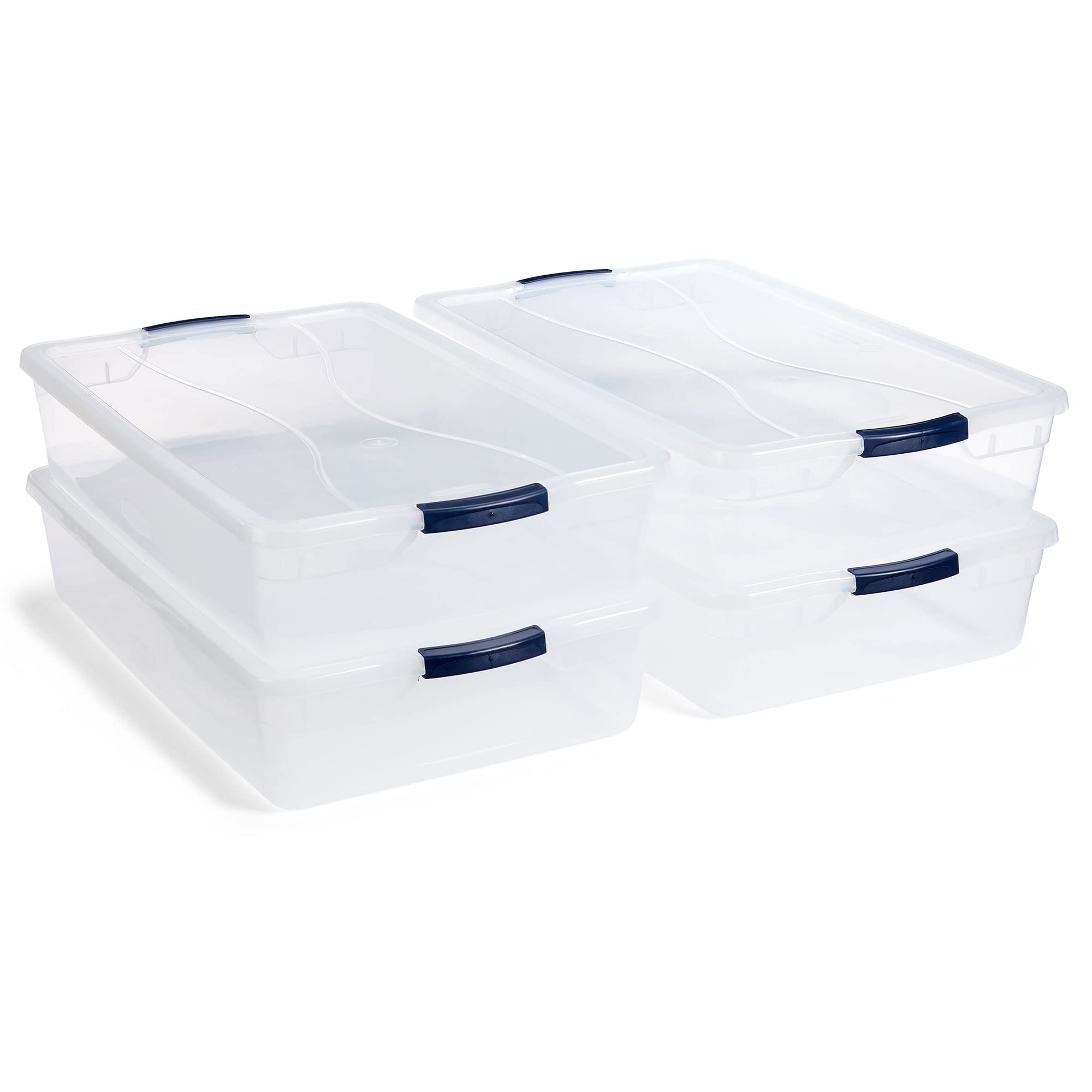 Rubbermaid front view of 4-pack showing clear visibility and tidy storage benefit