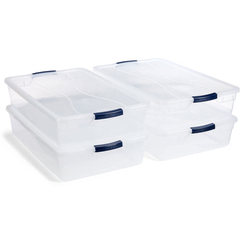 Rubbermaid front view of 4-pack showing clear visibility and tidy storage benefit