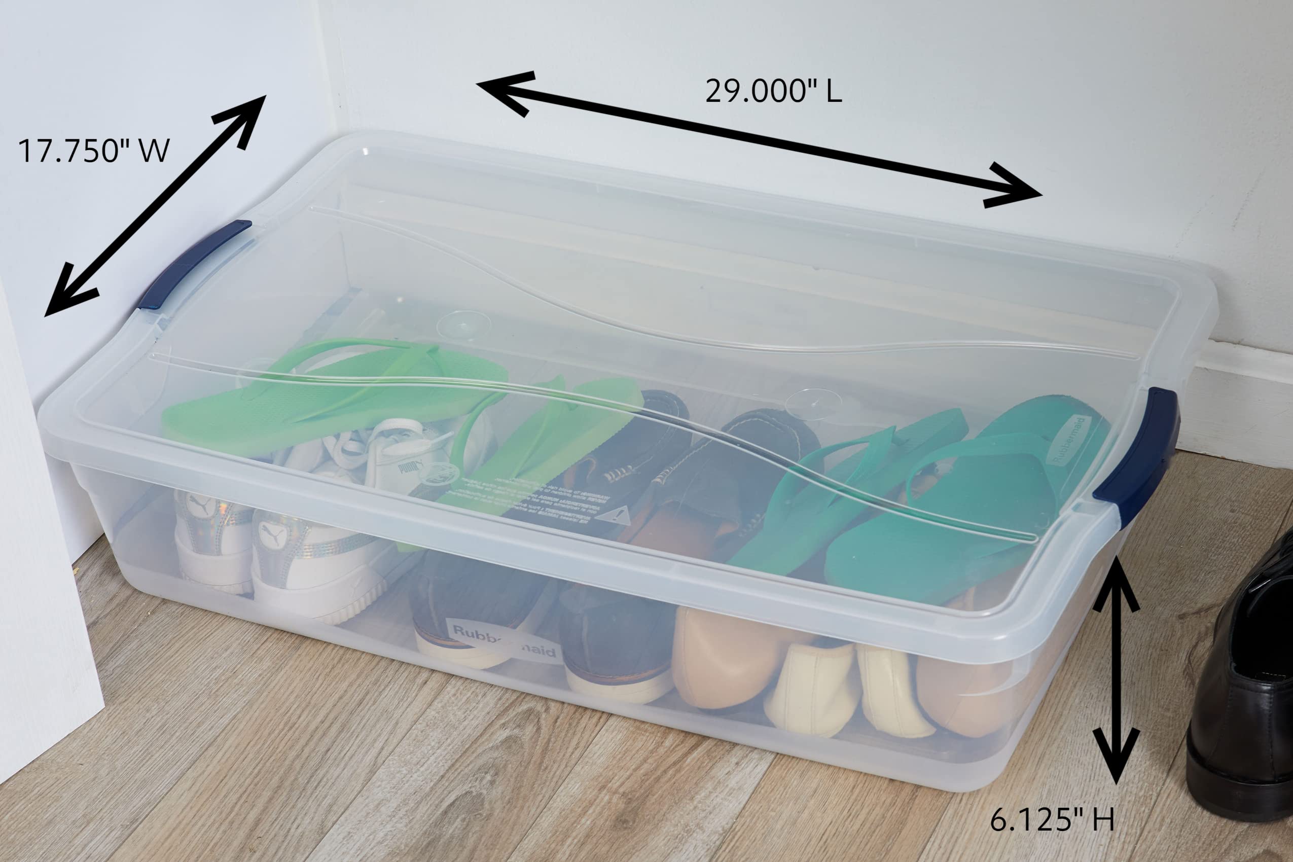 Rubbermaid side profile of stacked bins showing space-saving vertical stability benefit
