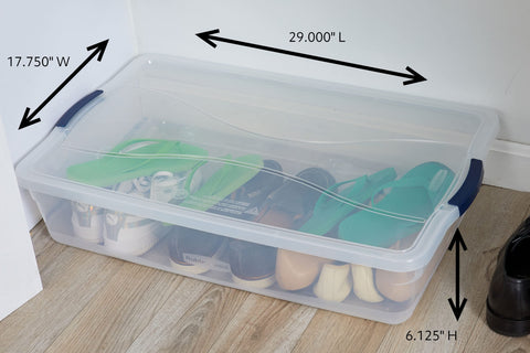 Rubbermaid side profile of stacked bins showing space-saving vertical stability benefit