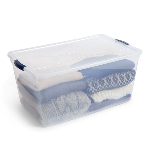 Rubbermaid Cleverstore stacked in closet demonstrating stable vertical storage