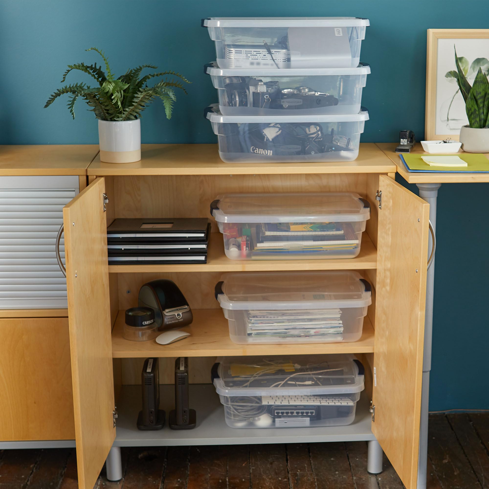 Rubbermaid Cleverstore neatly stacked six-pack illustrating stable, compact storage