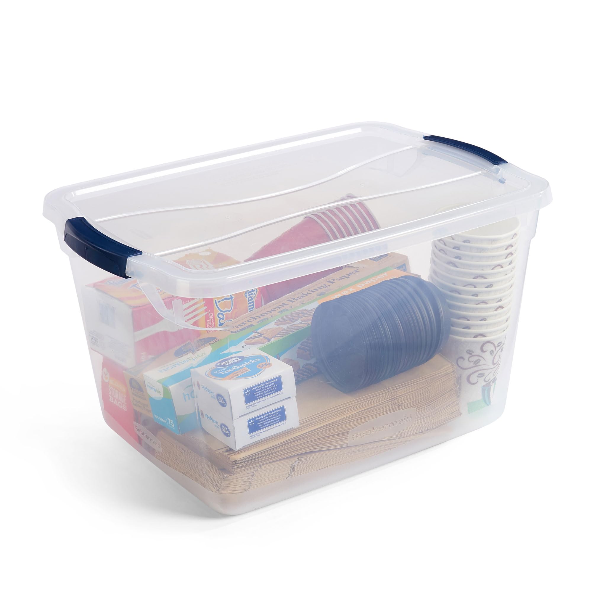 Rubbermaid Cleverstore stacked on shelves maximizing vertical storage space