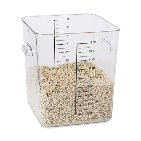 Rubbermaid close-up of blue and red measurement graduations for fast portioning