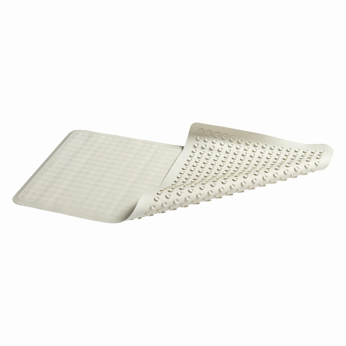 Rubbermaid Commercial front view of white 36x18 bath mat showing coverage and fit