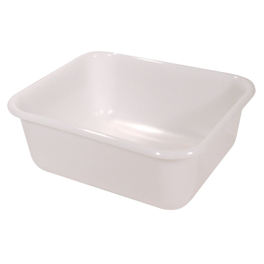 Rubbermaid Commercial front view showing durable white tote for organized storage