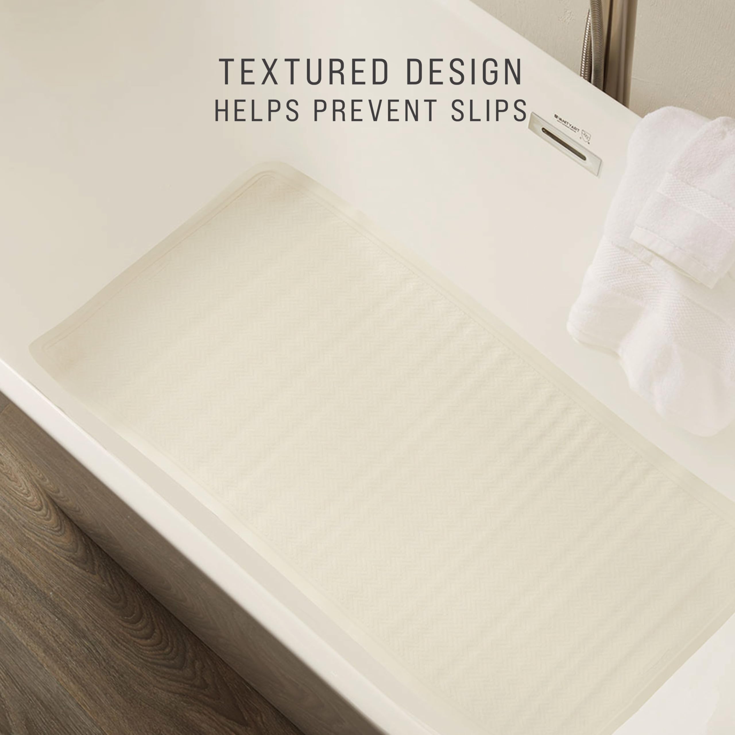 Rubbermaid Commercial mat installed in bathtub providing safer footing