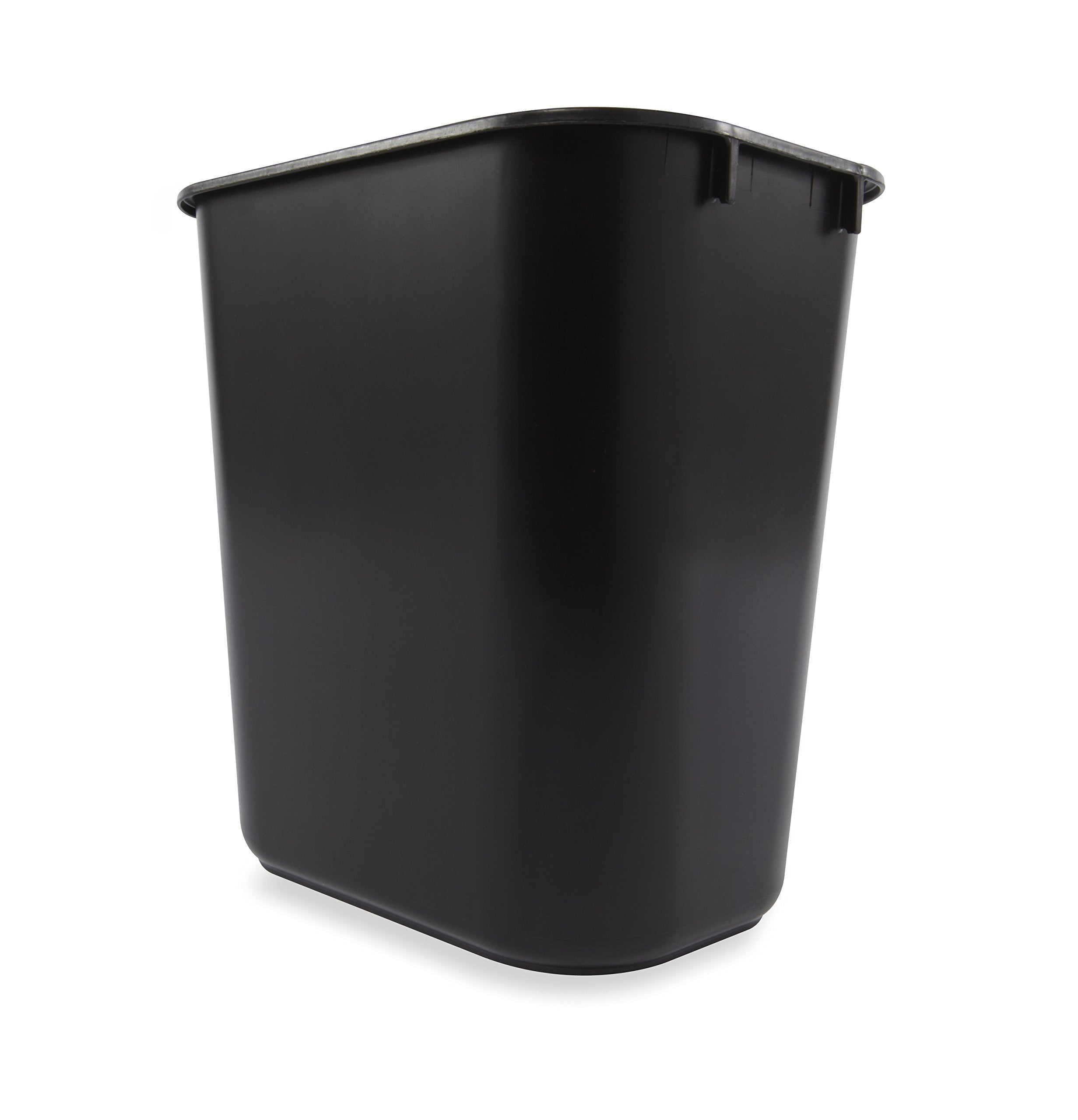 Rubbermaid Commercial wastebasket under desk showing size fit and convenient placement