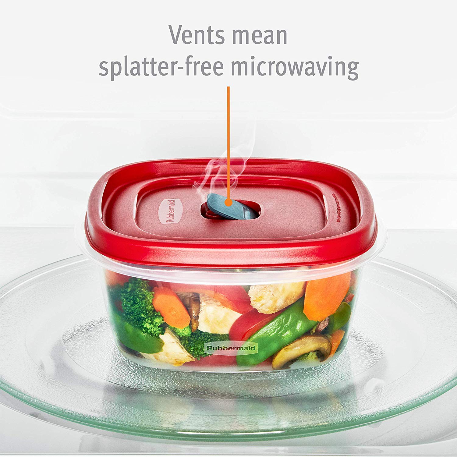 Rubbermaid container in use with meal prep showing clear base for quick content identification