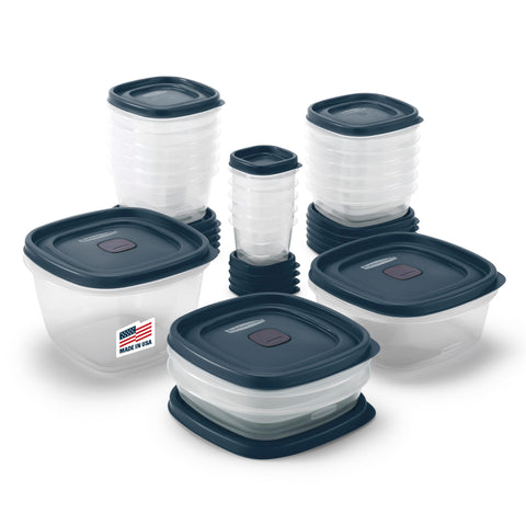 Rubbermaid front packaging in Insignia Blue showing full 42-piece set and benefits
