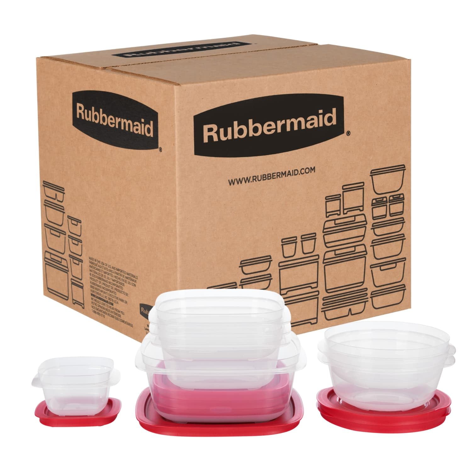 Rubbermaid EasyStore front packaging showing full 14-piece set and clear labeling for organized storage