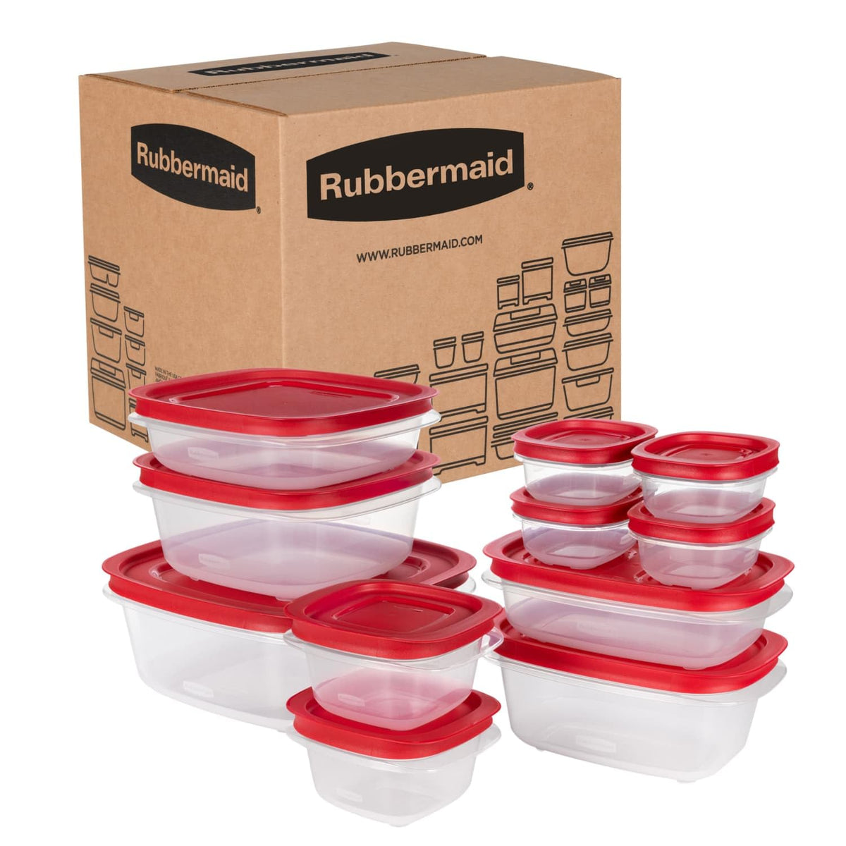 Rubbermaid front view of full 22-piece set showing organization benefit