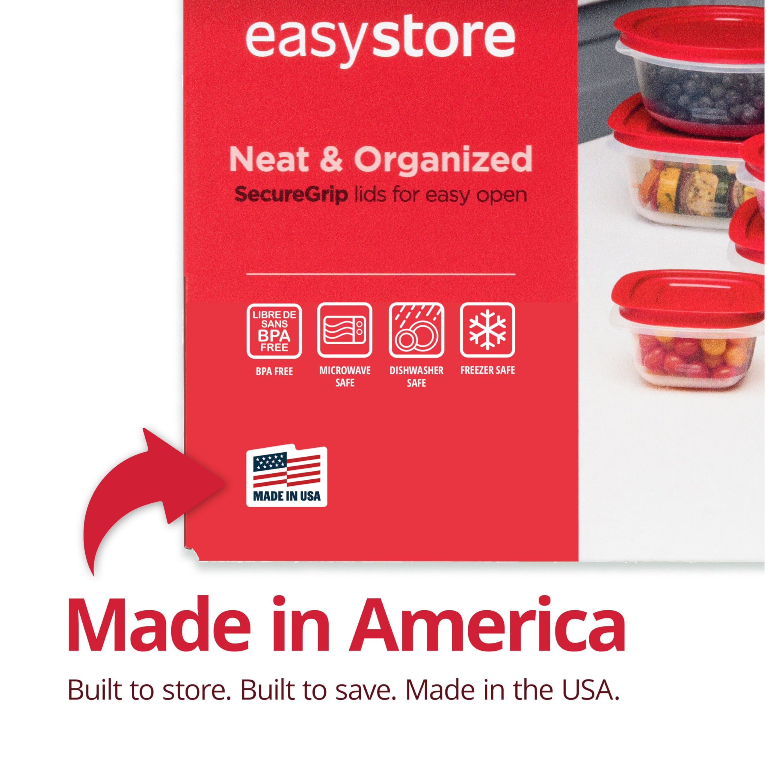 Rubbermaid EasyStore lid close-up showing ridged design for stable stacking