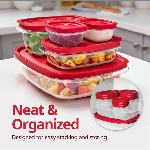 Rubbermaid EasyStore ridged lid close-up illustrating stackable design and stable storage benefit