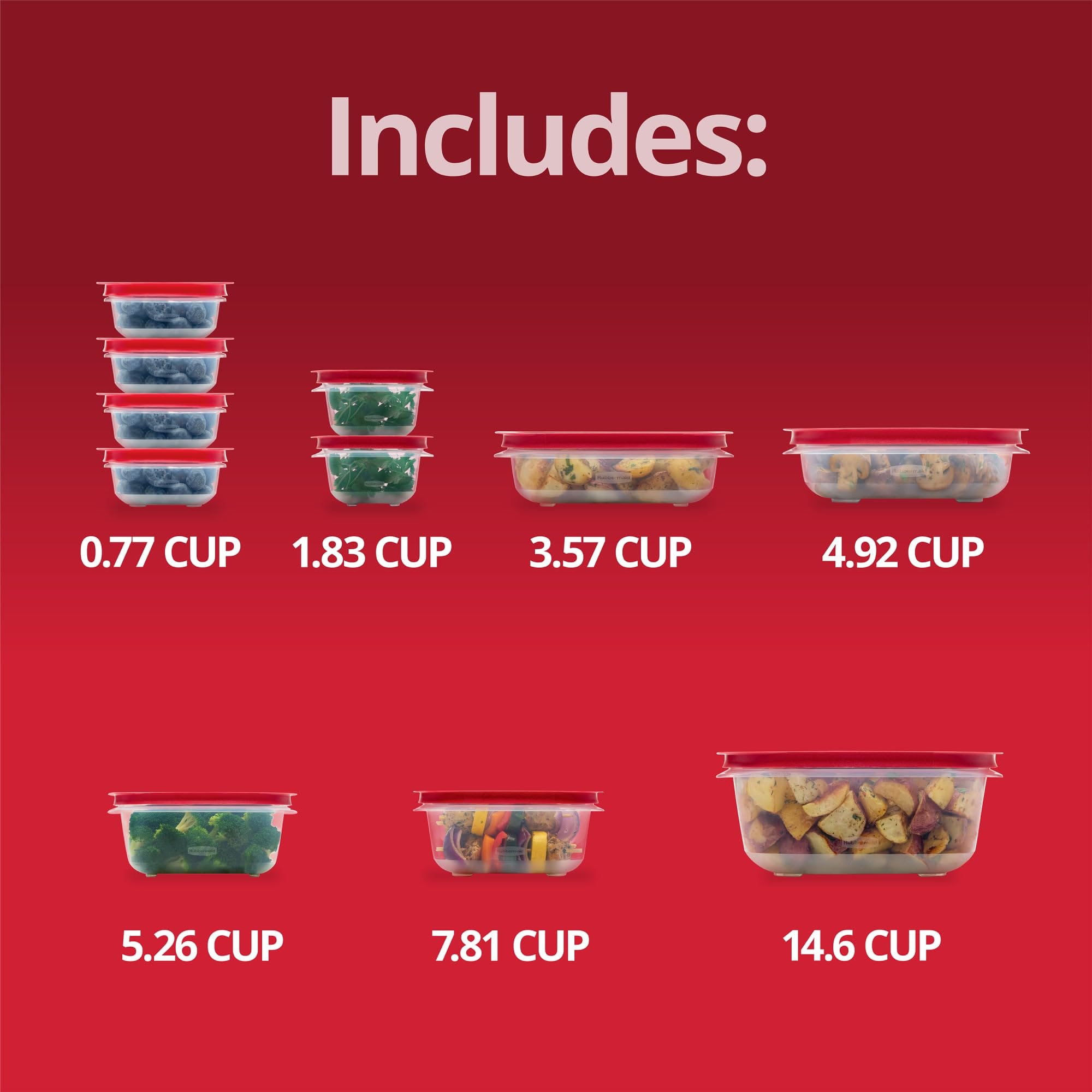 Rubbermaid lineup of sizes showing versatile portioning and organization benefit