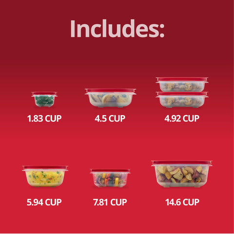 Rubbermaid EasyStore lineup size comparison showing included capacities and portioning benefit
