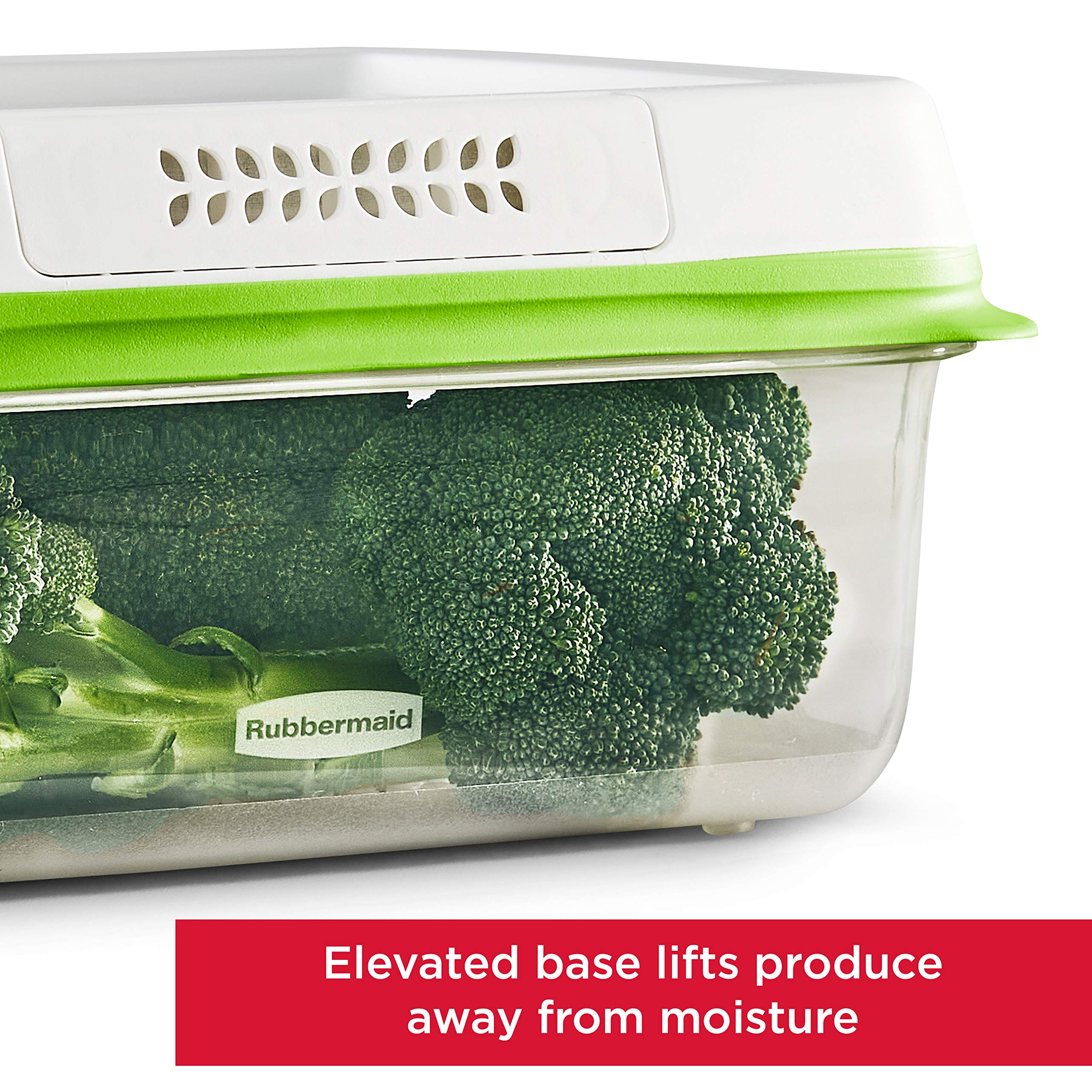 Rubbermaid elevated base detail showing raised tray to reduce moisture contact