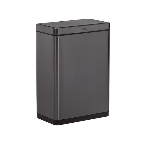 Rubbermaid front view charcoal stainless steel can with clean modern look