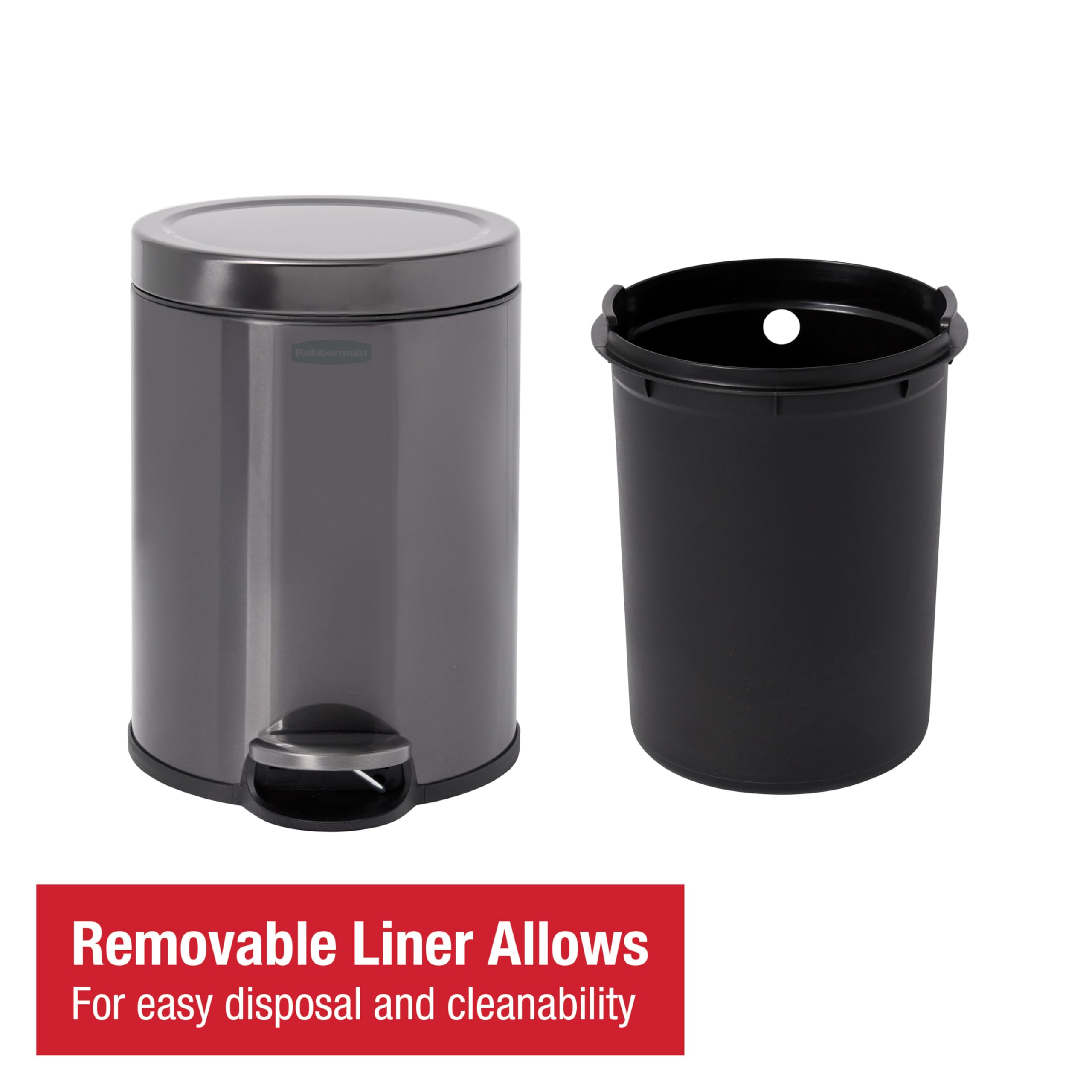 Rubbermaid charcoal finish close-up emphasizing fingerprint-resistant benefit