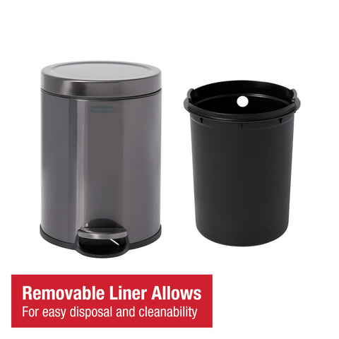 Rubbermaid charcoal finish close-up emphasizing fingerprint-resistant benefit