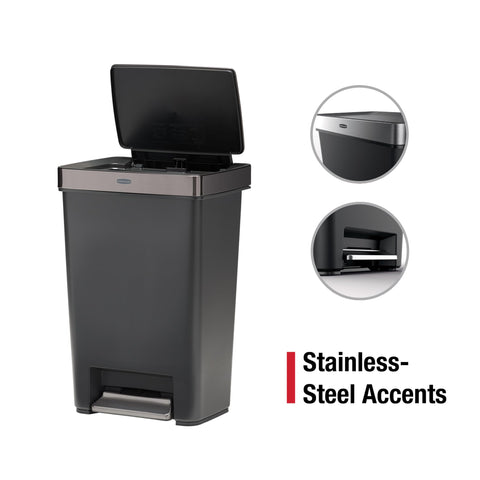 Rubbermaid foot pedal close-up highlighting durable hands-free use