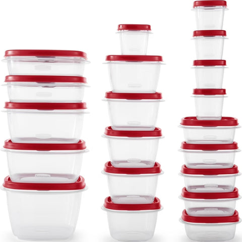 Rubbermaid front view of 42-piece set showing lids and containers for quick selection