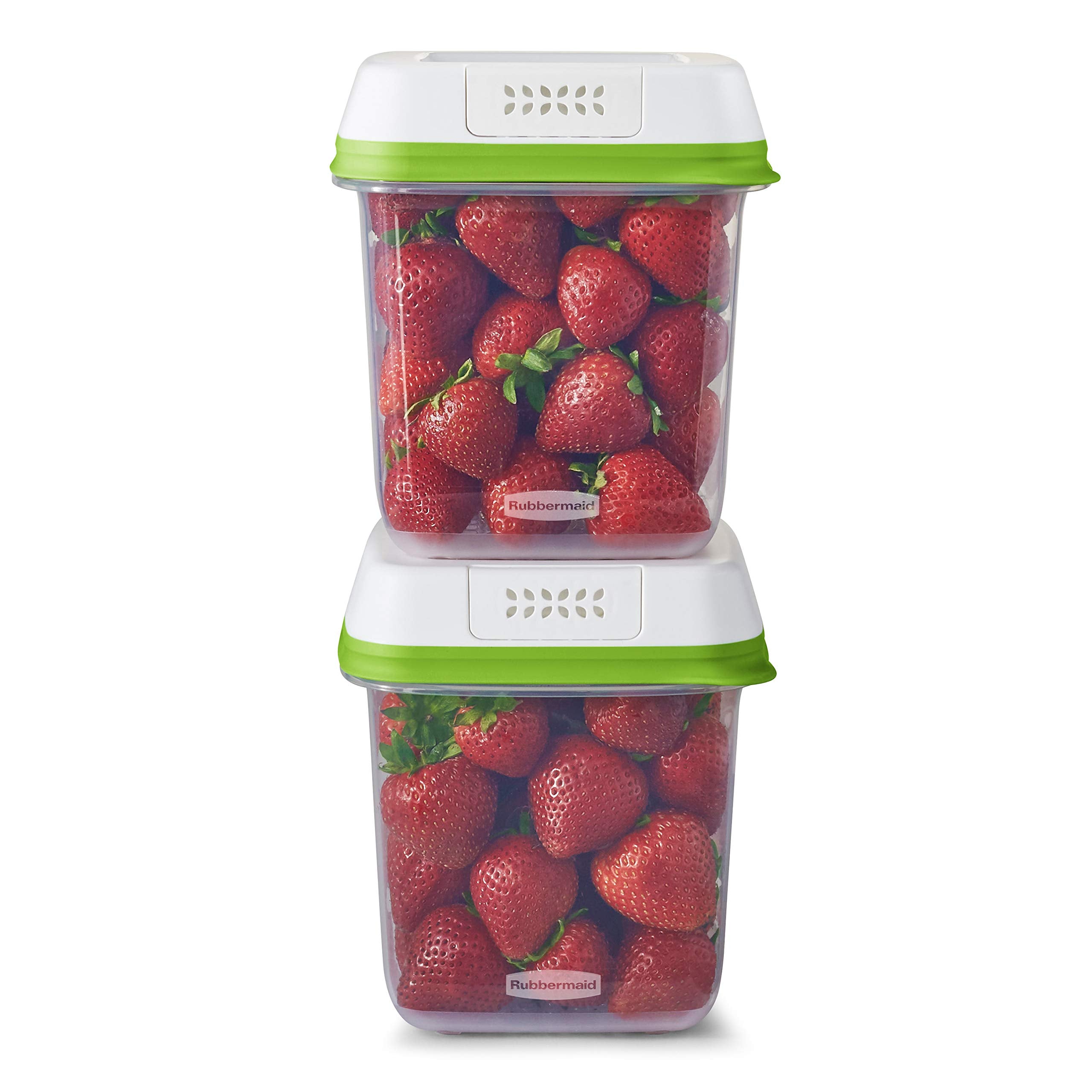 Rubbermaid front view of medium produce saver showing clear container and lid for easy storage