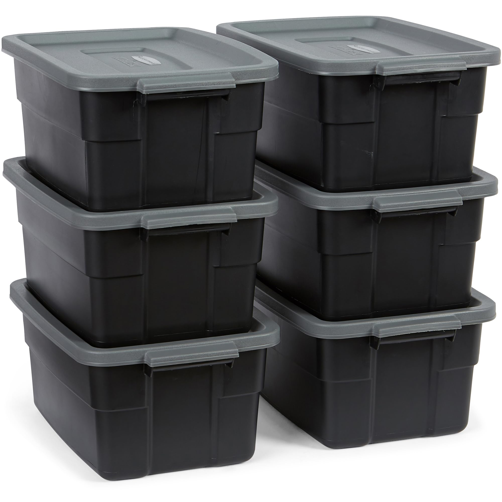 Rubbermaid front view of six-pack box showing stackable benefit