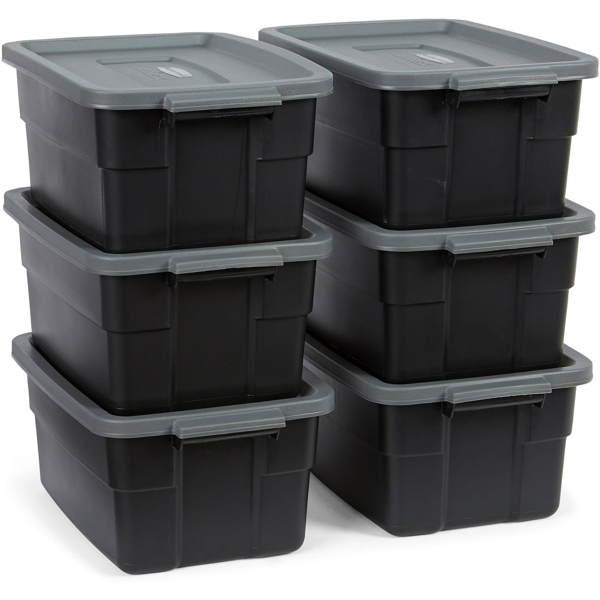 Rubbermaid front view of six-pack box showing stackable benefit