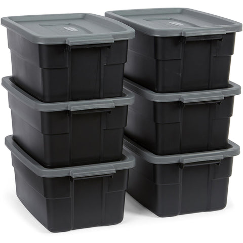 Rubbermaid front view of six-pack box showing stackable benefit
