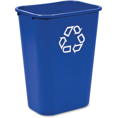 Rubbermaid front view deskside recycling can shows compact design for tight spaces