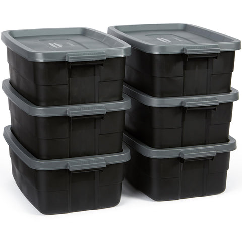 Rubbermaid front view of six-pack totes showing durable storage