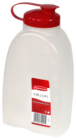 Rubbermaid front view of bottle showing slim fridge-friendly profile and clear markings for easy storage
