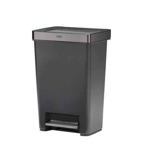 Rubbermaid front view with stainless-steel lid showing modern appeal