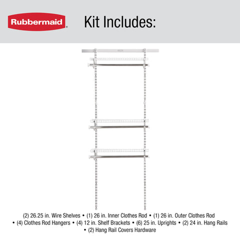 Rubbermaid hardware and components laid out to show included parts and easy installation