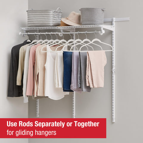 Rubbermaid installed kit in a reach-in closet showing flexible layout and improved storage capacity