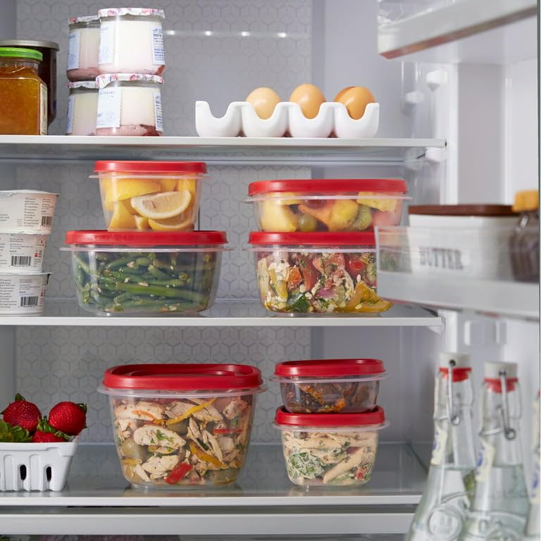 Rubbermaid on kitchen counter with leftovers illustrating organized meal storage benefit