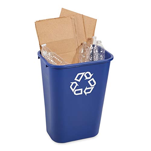 Rubbermaid lifestyle under desk placement shows discreet recycling solution for offices