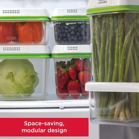 Rubbermaid medium container with strawberries in fridge preserving freshness