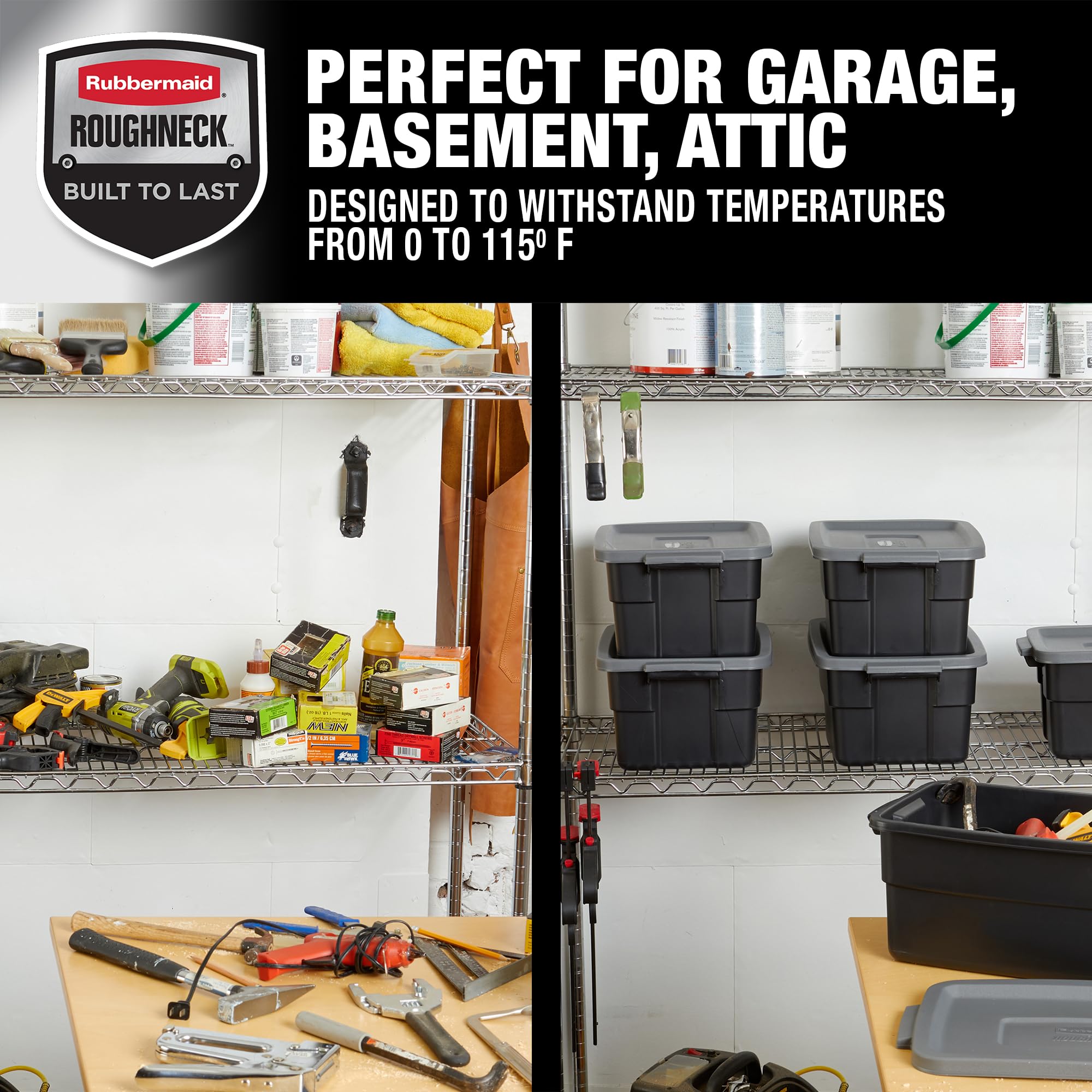 Rubbermaid open tote showing roomy interior for sorting items