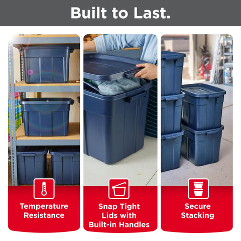 Rubbermaid Roughneck being carried by hands showing ergonomic handles for easier lifting and transport