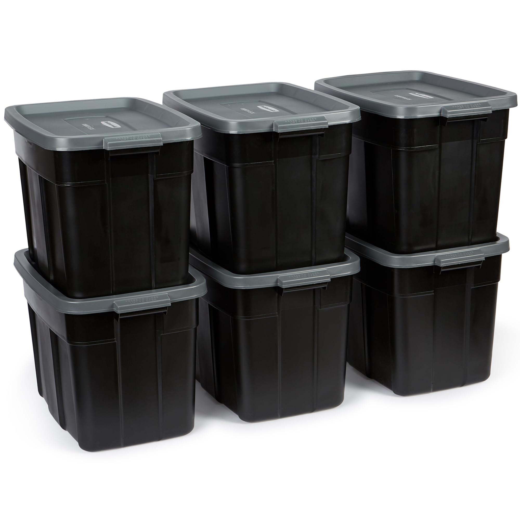 Rubbermaid Roughneck front view showing sturdy construction and organized storage benefit