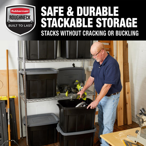 Rubbermaid Roughneck in garage showing durable protection for tools and gear