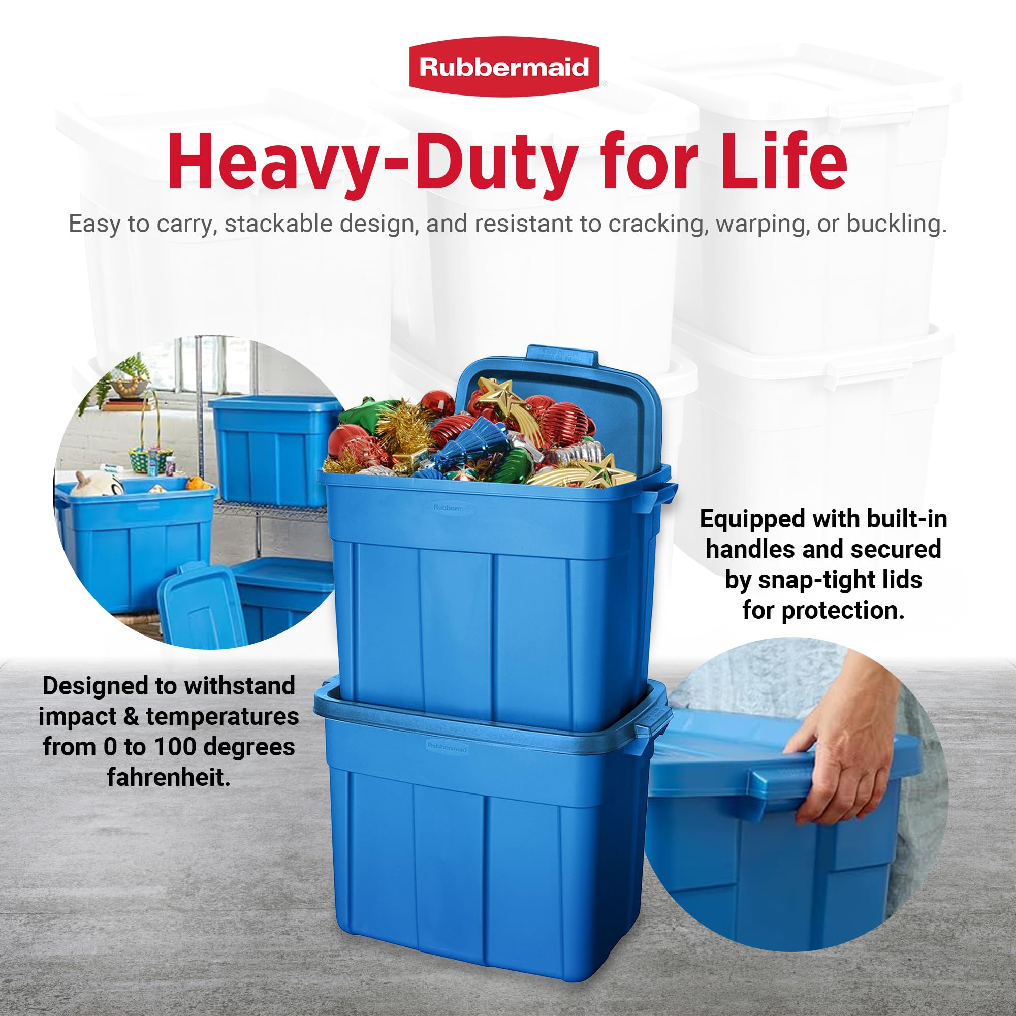 Rubbermaid Roughneck interior view demonstrating 18‑gallon carrying capacity