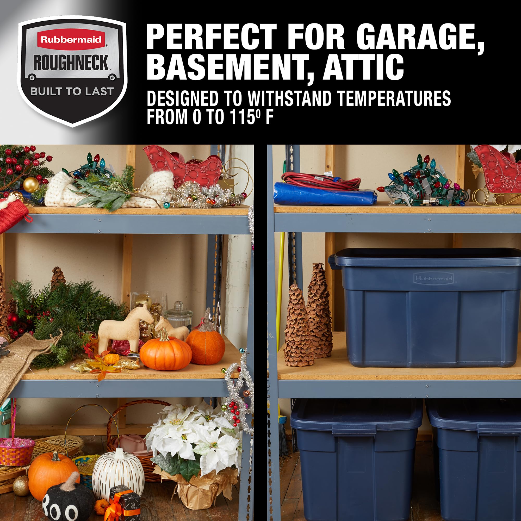 Rubbermaid Roughneck interior filled with camping gear for organized storage