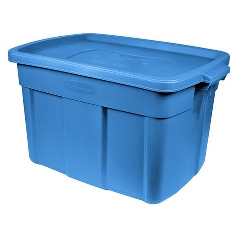 Rubbermaid Roughneck lid close‑up showing snap‑tight seal for protection