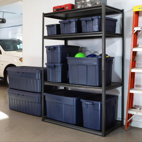 Rubbermaid Roughneck next to ruler showing dimensions and capacity for accurate space planning